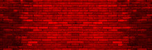 Panorama View Dark Red Brick Wall For Textured Background. Vintage Horror Red Brick Wall 