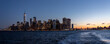 © porqueno - Panoramic View of Manhattan from the water during sunrise and clear skies