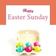 Image of happy easter sunday text over chocolate easter eggs in box