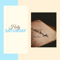 Wall Mural - Image of holy saturday text over cross and bible