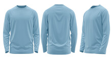 T-shirt Long Sleeve Round Neck Casual Fitted Sky Blue