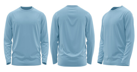 T-shirt long sleeve round neck casual fitted Sky blue