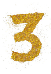 Wall Mural - number 3 in glitter of gold particle isolated