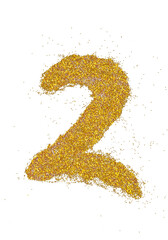 Wall Mural - number 2 in glitter of gold particle isolated