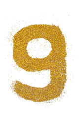 Wall Mural - number 9 in glitter of gold particle isolated