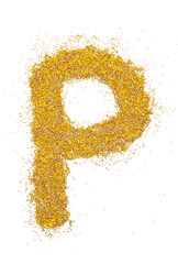Wall Mural - letter p in glitter of gold particle isolated