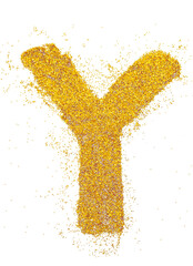 Wall Mural - letter y in glitter of gold particle isolated