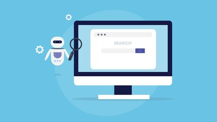 Wall Mural - artificial intelligence integrated with search engine optimization, smart robot assistant with magni