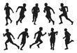© Kusnendar - Run, set people walking, isolated vector silhouettes. Men's runner group