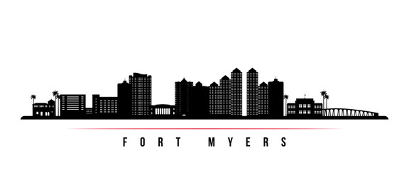 fort myers skyline horizontal banner. black and white silhouette of fort myers, florida. vector temp