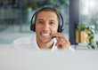 © Ilzer VH/peopleimages.com - Smile, talking and portrait of a man in a call center for online support, consulting and advice. Happy, conversation and face of a customer service agent working in telemarketing, sales and helpline