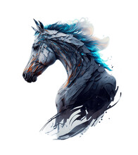 Dark Horse Head Portrait In Color Splash Vibrant