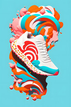 Illustration Of A Colorful Sneaker, Concept Of Running Sport