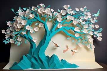 Wall Mural - tree with paper created using AI Generative Technology