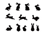 Fototapeta Pokój dzieciecy - Set of silhouettes of rabbits in various poses.