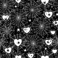 Canvas Print - Cute gothic seamless pattern of hearts braided with cobwebs