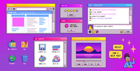 retro computer screen interface in 90s graphic style. digital graphic interface of desktop pc with w