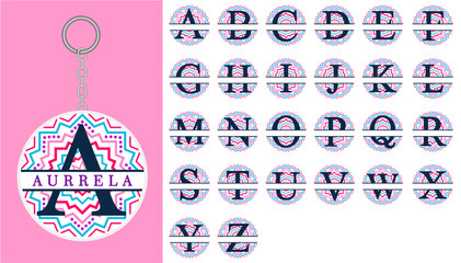 Wall Mural - Round Split Monogram Letters Graphic Vector, Round Keychain Designs Vector   