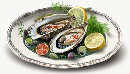 Oysters on a palate illustrations no background