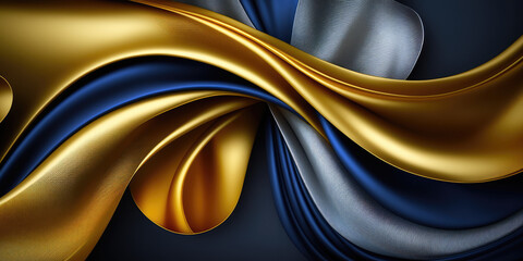 Wall Mural - Satin texture blue and gold fabric background illustration, silk backdrop generative ai