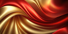 Satin Texture Red And Gold Fabric Background Illustration, Silk Backdrop Generative Ai