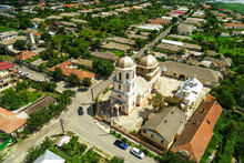 Jurilovca Village. Aerial View Over This Landmark Village And Church Jurilovca From Dobrogea, Romania.
