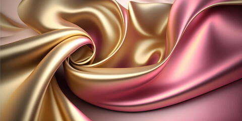 satin texture pink and gold fabric background illustration, silk backdrop generative ai