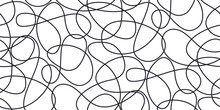 Chaotic Artistic Seamless Pattern. Creative Swirls, Curved One Line Doodle Drawing Swirls Elements. Ink Pen Freehand Shapes Line Art. Vector Design For Fabric, Textile Print, Wrapping, Wallpaper