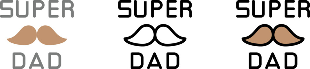 Sticker - Super Dad, Mustache vector icon in different styles. Line, color, filled outline