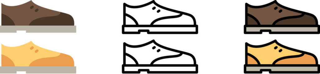 Wall Mural - Shoes vector icon in different styles. Line, color, filled outline