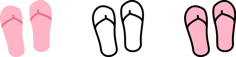 Sticker - Slippers, shoes vector icon in different styles. Line, color, filled outline