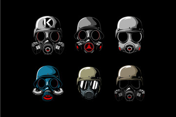 soldier wear gas mask and military helmet logo vector