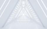 Fototapeta Perspektywa 3d - White neon tunnel, 3d rendering.