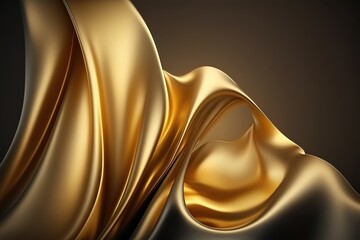 Folds of golden silk, waves of gold wallpaper. Generative AI