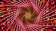 Abstract Music Background High Speed Travel Spiral Shining Red Light Tunnel Vj Loop. High Quality 4k Footage