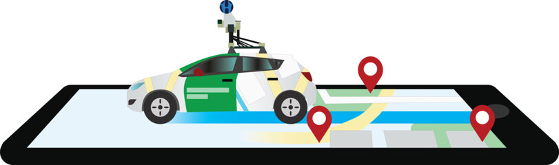 Google street view car create maps for google maps app, google street car vector illustration