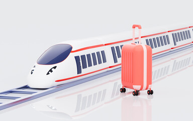 Wall Mural - Cartoon high-speed train and trunk in the white background, 3d rendering.