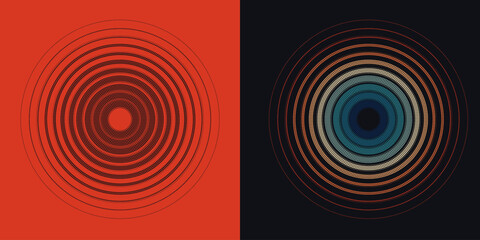 Wall Mural - abstract geometric concentric, hypnotic circle vector elements isolated on a background. color retro