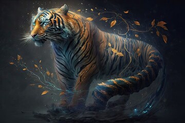 Wall Mural - nothing short of magical majesty: the graceful strength of a mythical tiger generative ai