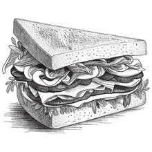 Hand Drawn Engraving Pen And Ink Delicious Sandwich Vintage Vector Illustration