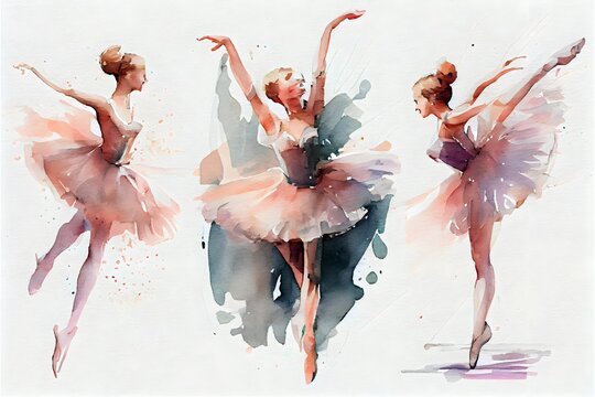 aquarell isoliert tanzende ballerinas. handgezeichnete klassische ballettaufführung. generative ai, 