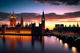 Fototapeta Londyn - Westminster view at sunset. London, UK. Generative AI