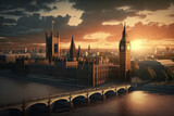 Fototapeta Londyn - Westminster view at sunset. London, UK. Generative AI