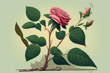 Sticker - a solitary pink rose in bloom. Generative AI