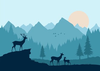 Wall Mural - Deer in the mountains