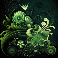 Beautiful abstract green floral design created using generative ai