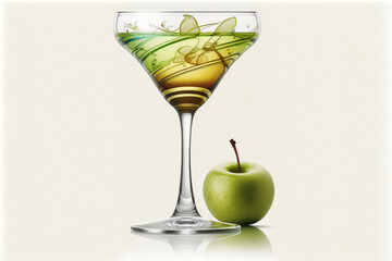 Cocktail green drink lime isolated alcoholic apple martini glass. Generative AI