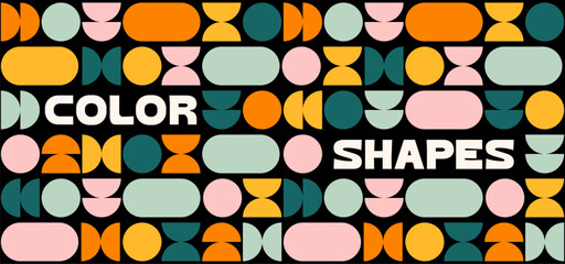 Leinwandbilder - Abstract Retro Poster Design. Bauhaus and Brutalist Style Pattern. Vector Color Geometric Shapes