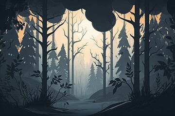 Canvas Print - An eerie, foggy forest. Generative AI