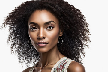 Portrait of beautiful black woman isolated on white, generative ai